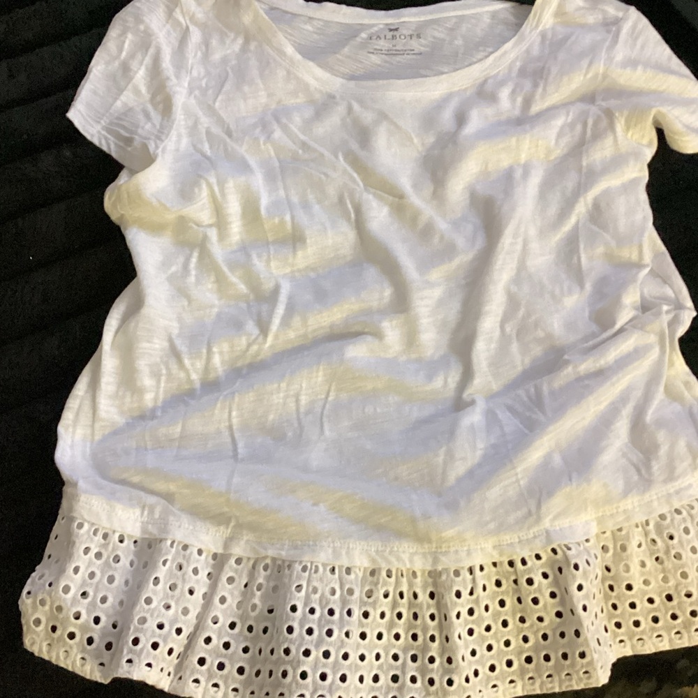 Talbots White Eyelet Hem Tunic Top